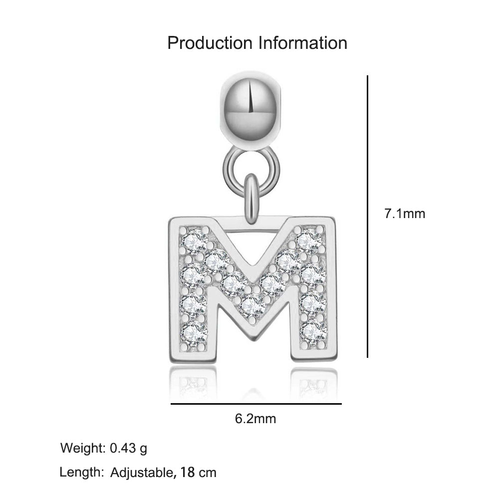 925 Sterling Silver Pave CZ Initial Letter Charm Pendant 90200107
