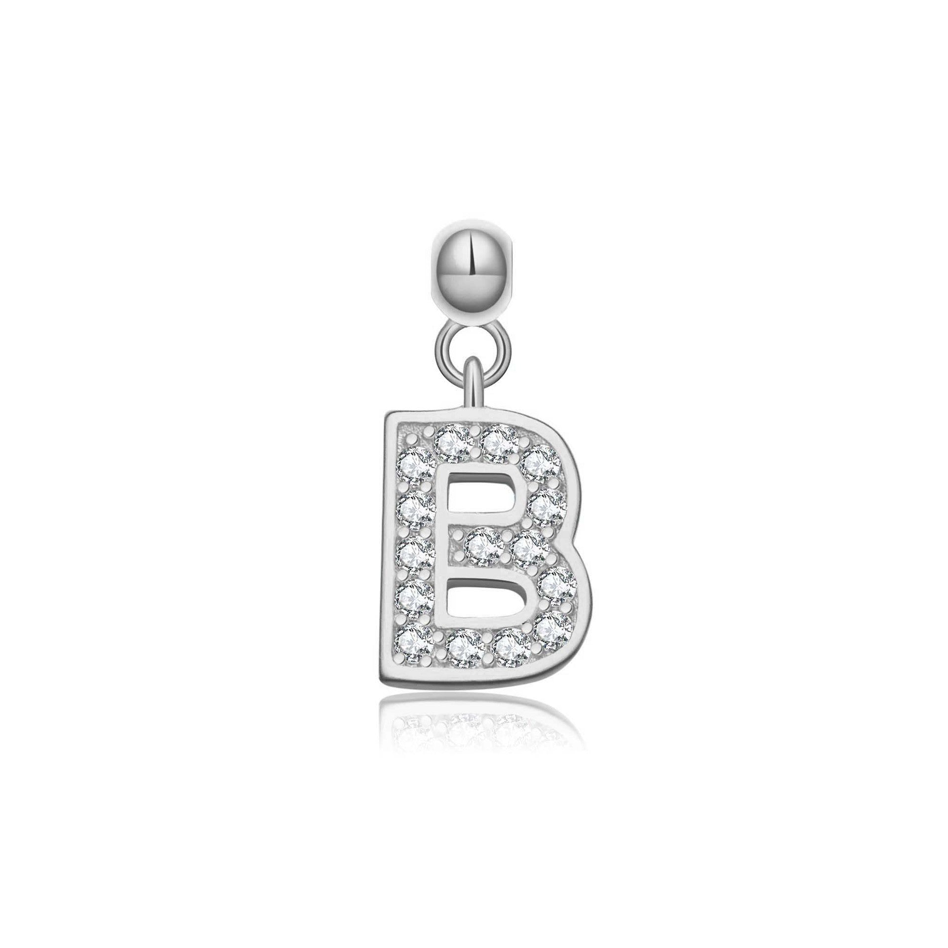 925 Sterling Silver Pave CZ Initial Letter Charm Pendant 90200107