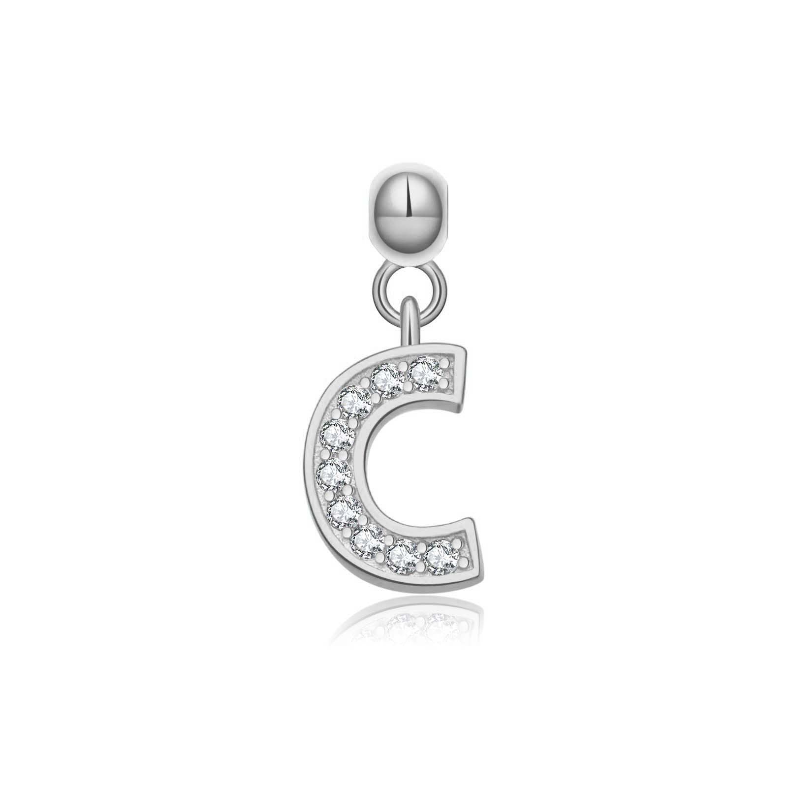 925 Sterling Silver Pave CZ Initial Letter Charm Pendant 90200107