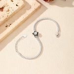 925 Sterling Silver Black Enamel Star Cut Zircon Tennis Bracelet 100100234