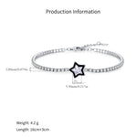 925 Sterling Silver Black Enamel Star Cut Zircon Tennis Bracelet 100100234