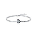 925 Sterling Silver Black Enamel Heart Cut Zircon Tennis Bracelet 100100235