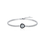 925 Sterling Silver Black Enamel Heart Cut Zircon Tennis Bracelet 100100235