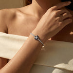 925 Sterling Silver Black Enamel Heart Cut Zircon Tennis Bracelet 100100235