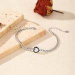 925 Sterling Silver Black Enamel Heart Cut Zircon Tennis Bracelet 100100235