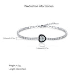 925 Sterling Silver Black Enamel Heart Cut Zircon Tennis Bracelet 100100235