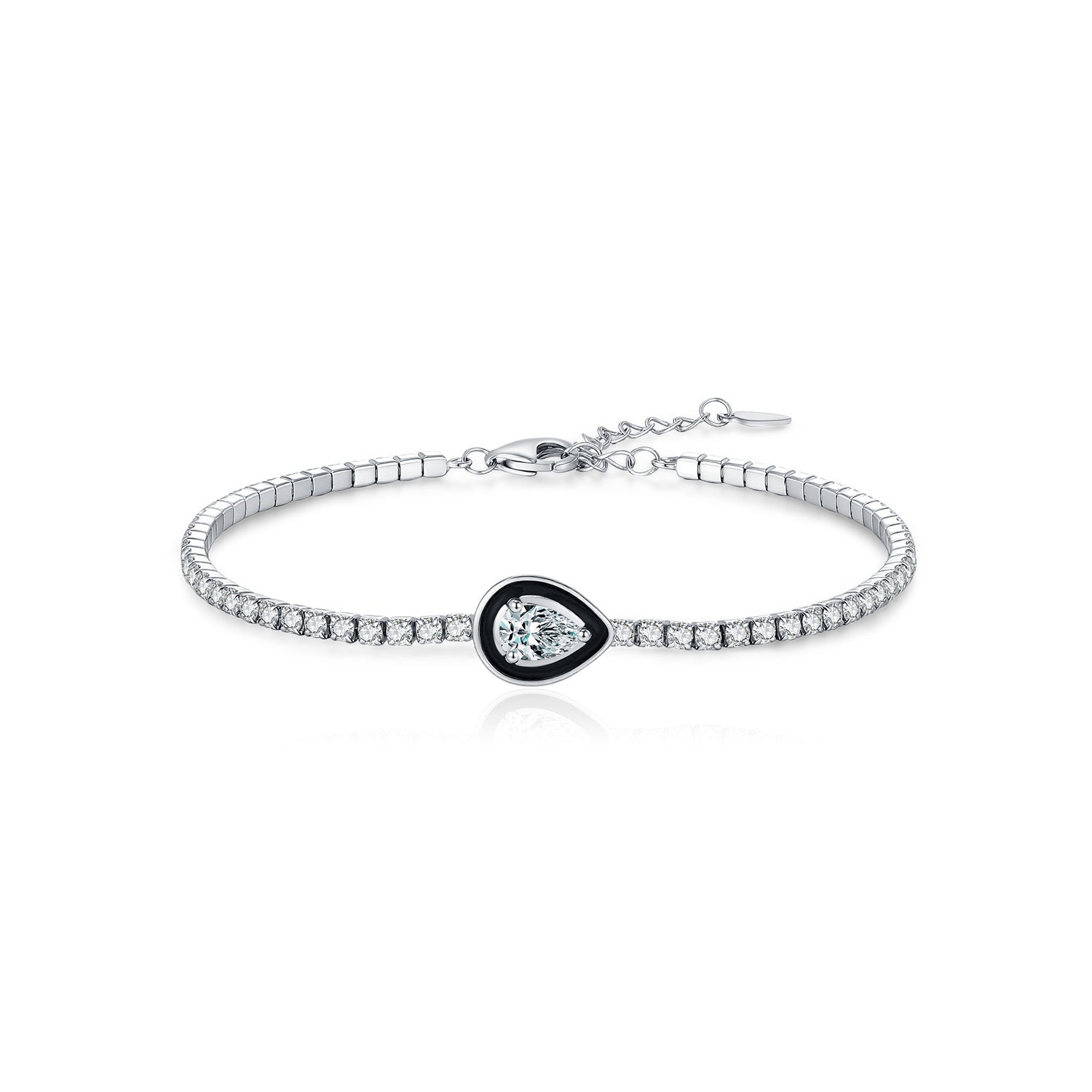 925 Sterling Silver Black Enamel Pear Cut Zircon Tennis Bracelet 100100236