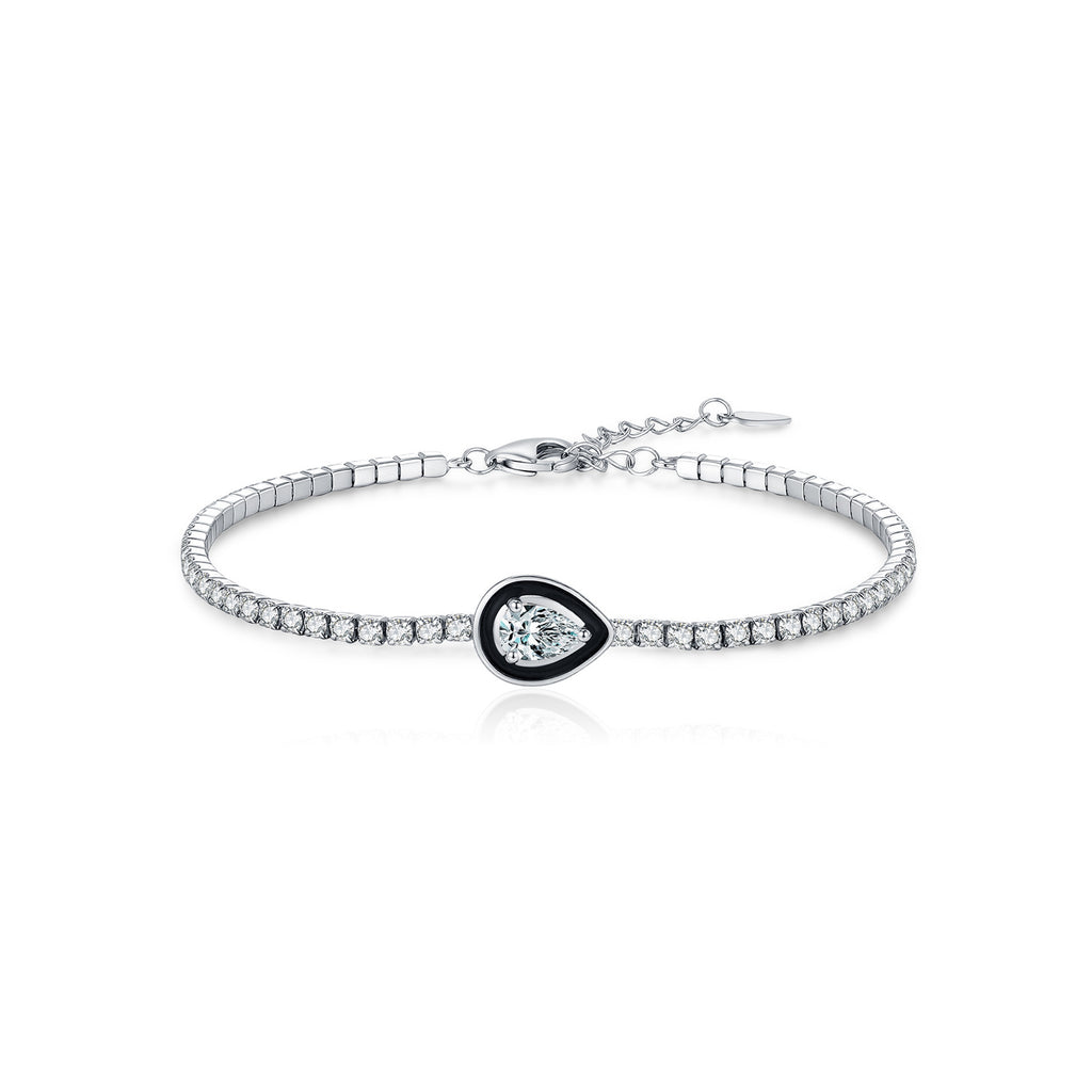 925 Sterling Silver Black Enamel Pear Cut Zircon Tennis Bracelet 100100236