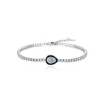 925 Sterling Silver Black Enamel Pear Cut Zircon Tennis Bracelet 100100236
