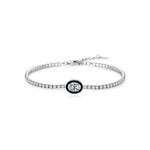 925 Sterling Silver Black Enamel Oval Cut Zircon Tennis Bracelet 100100237