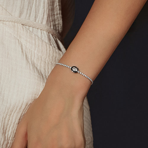 925 Sterling Silver Black Enamel Oval Cut Zircon Tennis Bracelet 100100237