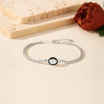 925 Sterling Silver Black Enamel Oval Cut Zircon Tennis Bracelet 100100237