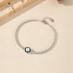 925 Sterling Silver Black Enamel Round Cut Zircon Tennis Bracelet 100100238