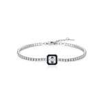 925 Sterling Silver Black Enamel Square Cut Zircon Tennis Bracelet 100100239