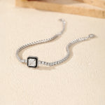 925 Sterling Silver Black Enamel Square Cut Zircon Tennis Bracelet 100100239