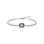 925 Sterling Silver Black Enamel Emerald Cut Zircon Tennis Bracelet 100100240