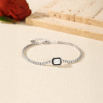 925 Sterling Silver Black Enamel Emerald Cut Zircon Tennis Bracelet 100100240