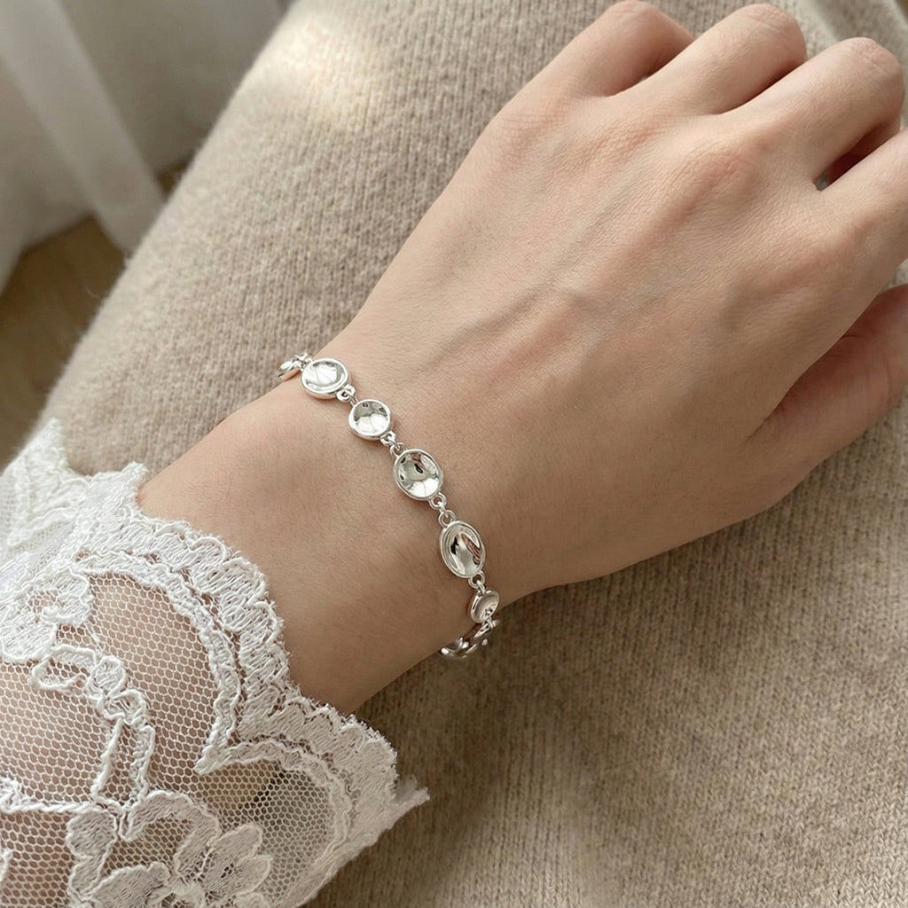 925 Sterling Silver Irregular Pebble Link Bracelet 100100247