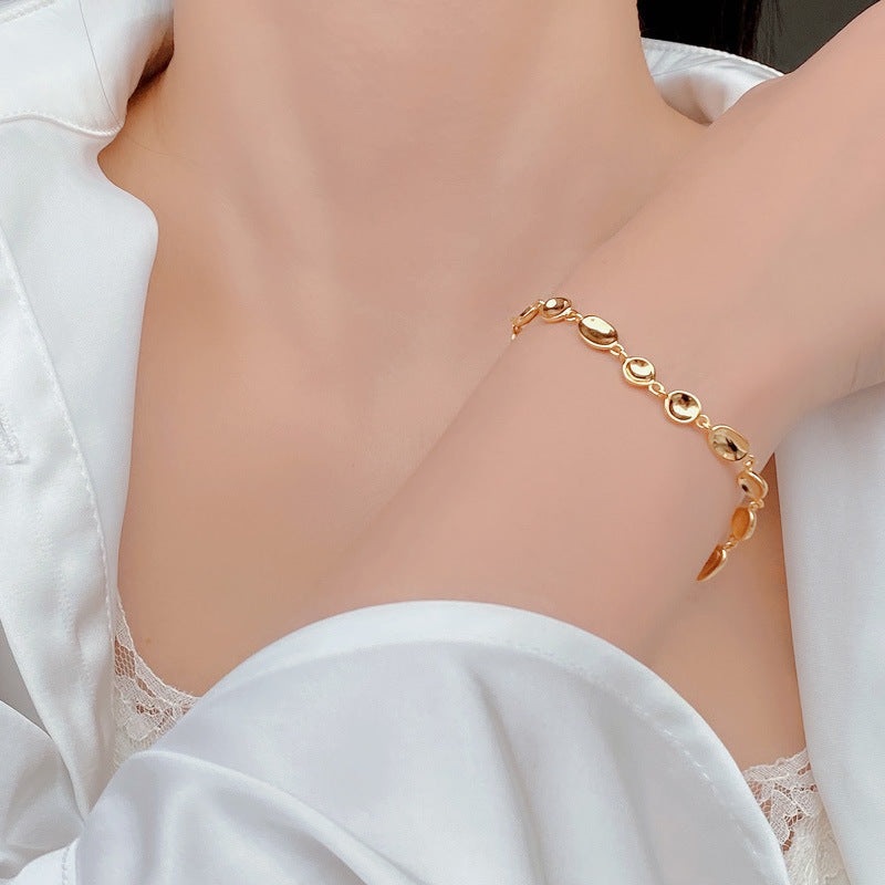 925 Sterling Silver Irregular Pebble Link Bracelet 100100247