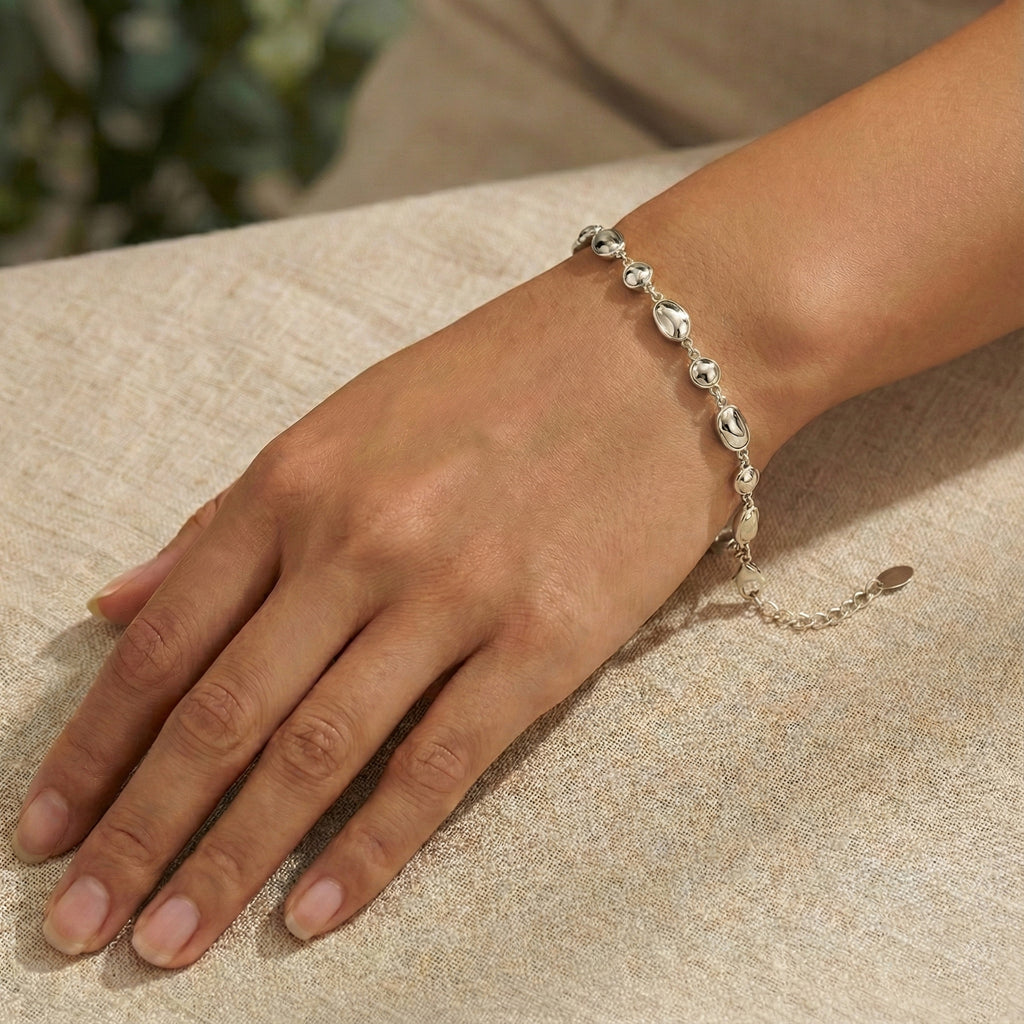 925 Sterling Silver Irregular Pebble Link Bracelet 100100247