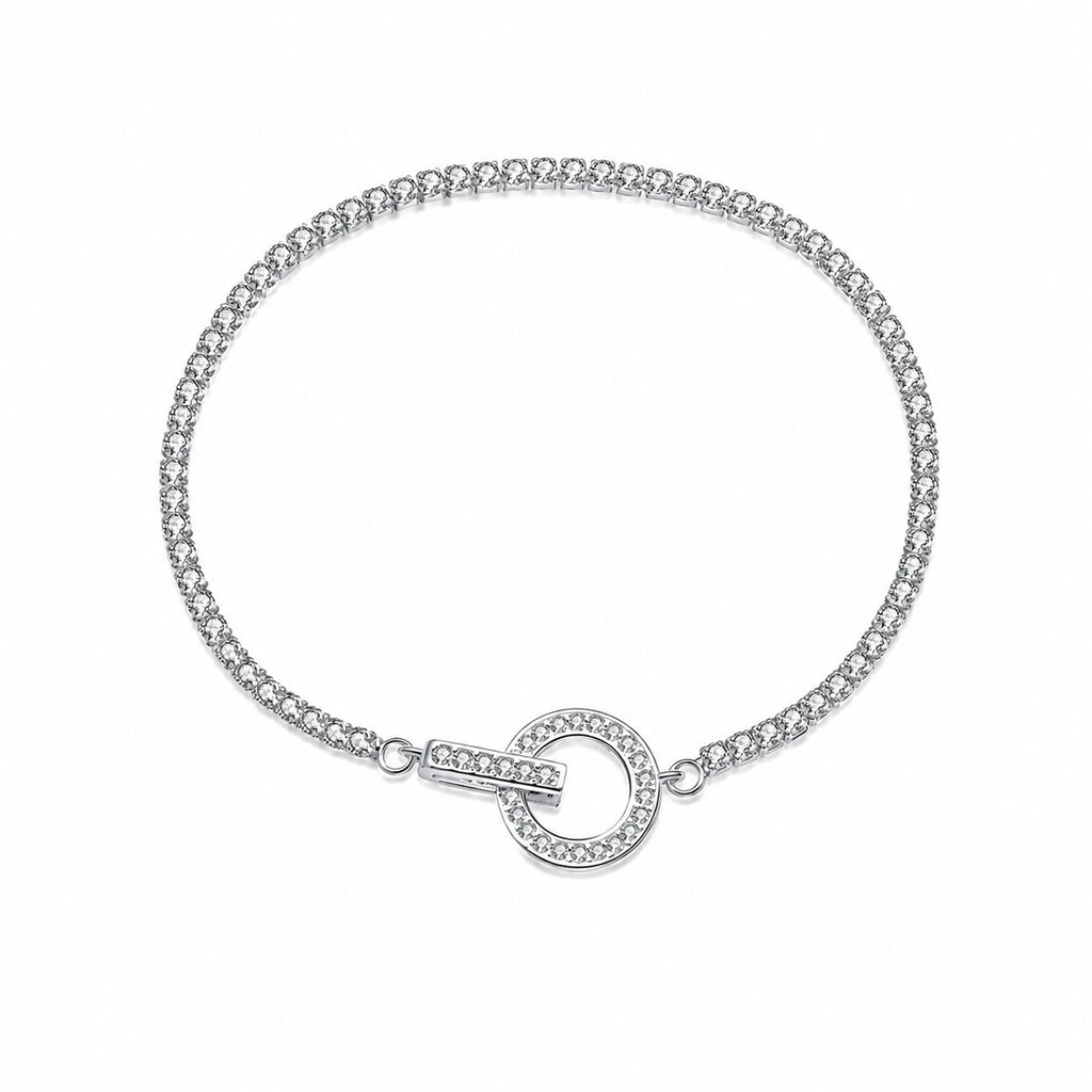 925 Sterling Silver CZ Tennis Chain Toggle Bracelet 100100256