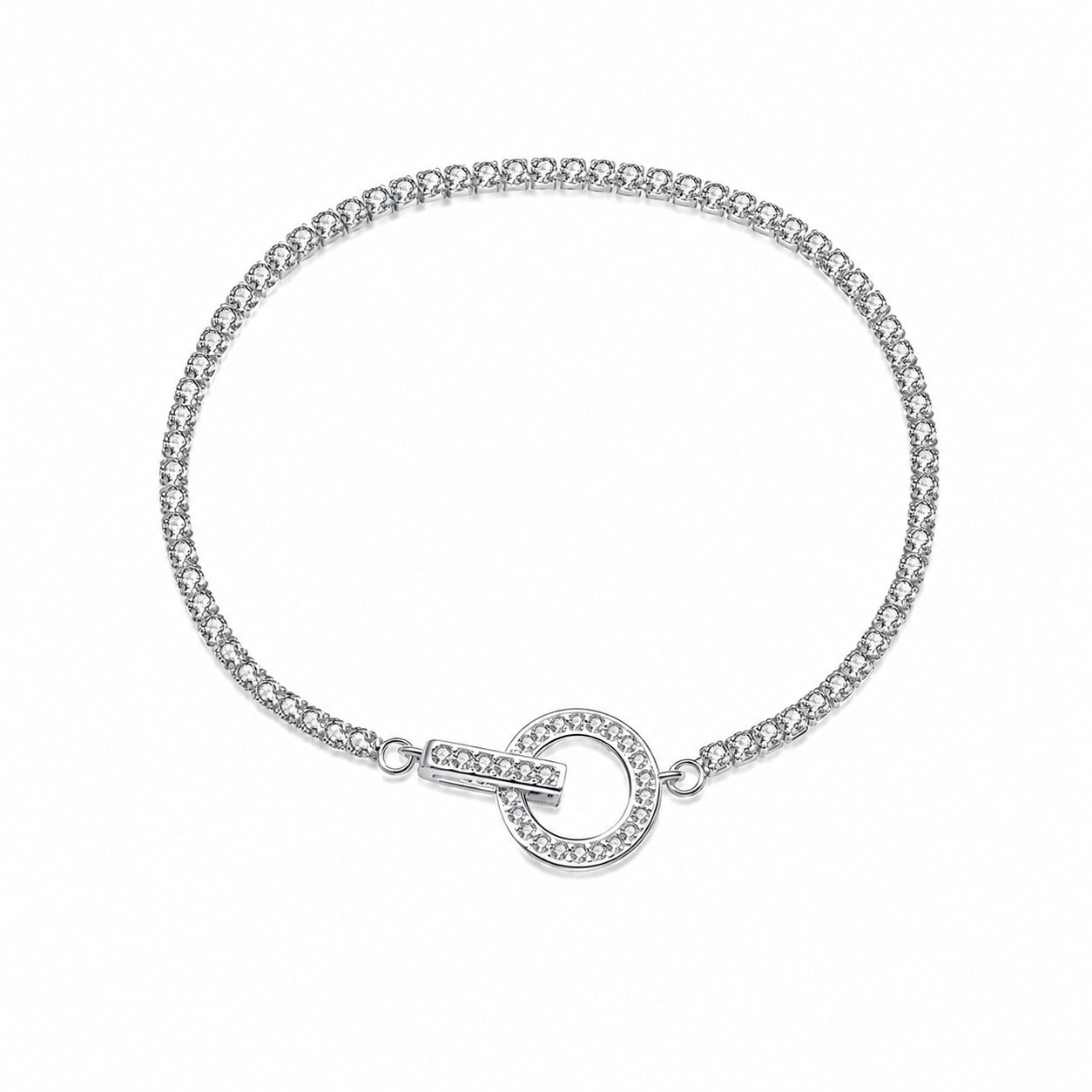 925 Sterling Silver CZ Tennis Chain Toggle Bracelet 100100256