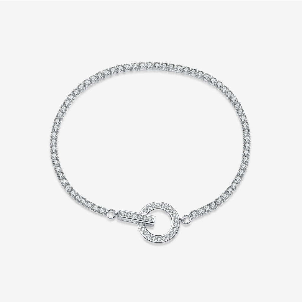 925 Sterling Silver CZ Tennis Chain Toggle Bracelet 100100256