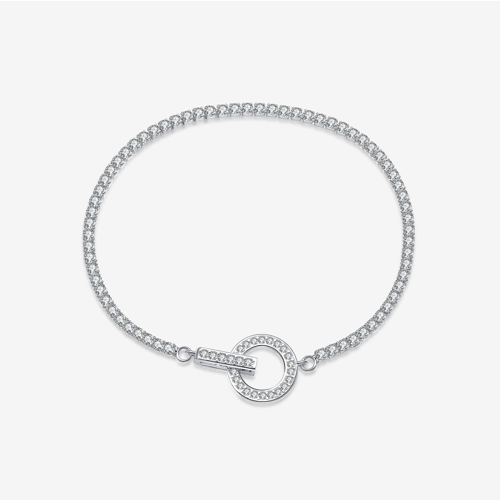 925 Sterling Silver CZ Tennis Chain Toggle Bracelet 100100256