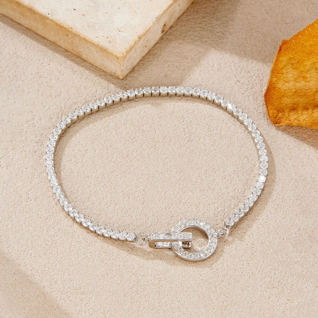 925 Sterling Silver CZ Tennis Chain Toggle Bracelet 100100256