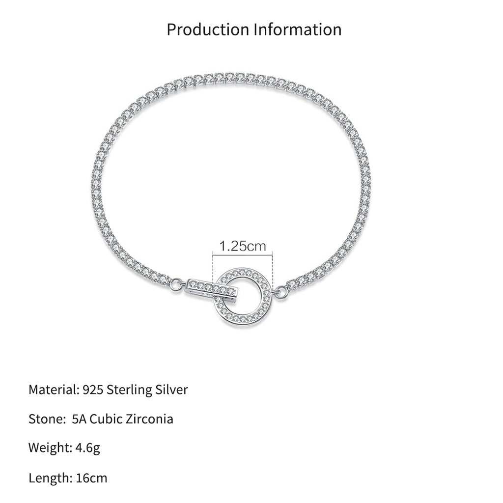 925 Sterling Silver CZ Tennis Chain Toggle Bracelet 100100256