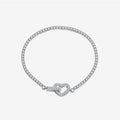 925 Sterling Silver CZ Tennis Chain Heart Toggle Bracelet 100100257