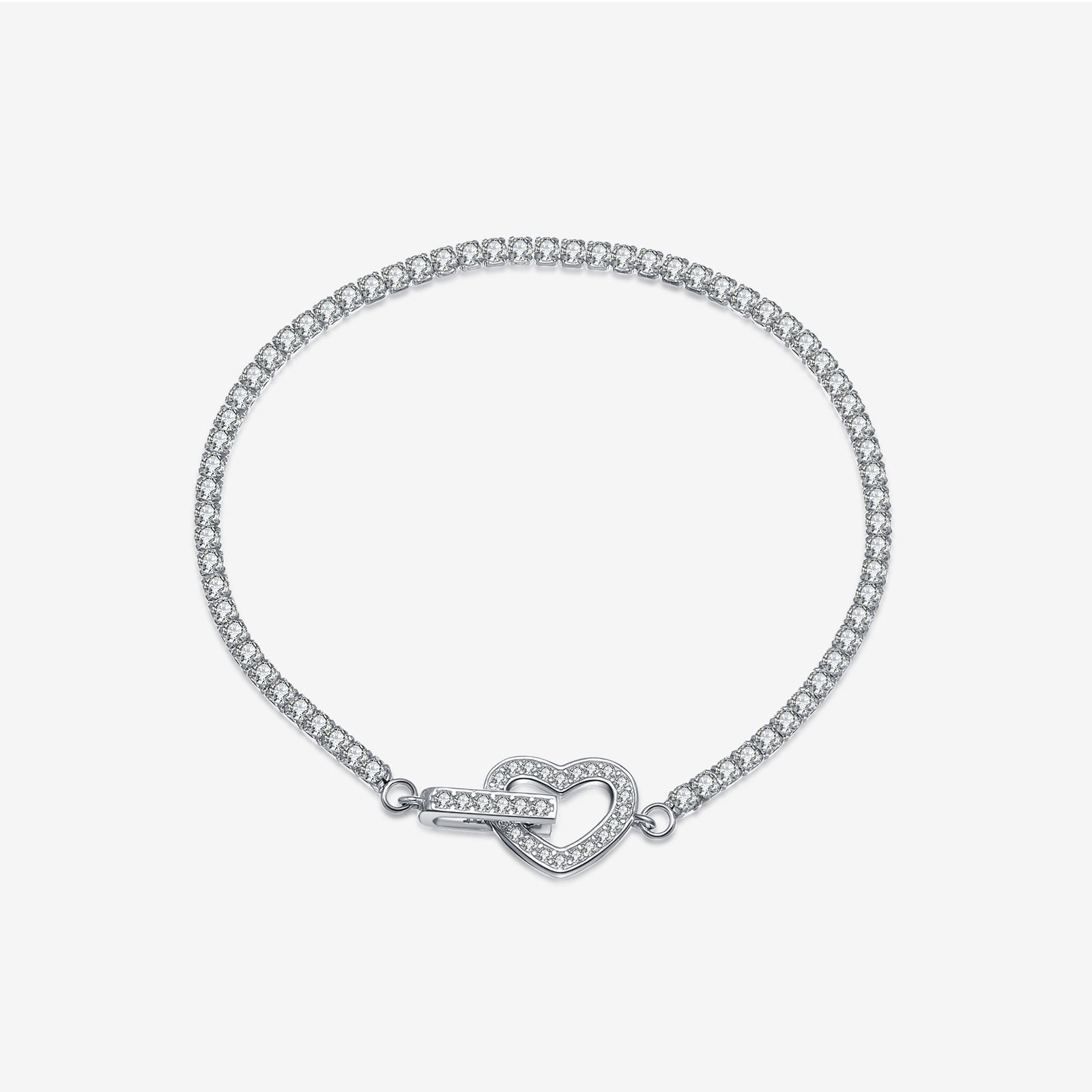 925 Sterling Silver CZ Tennis Chain Heart Toggle Bracelet 100100257