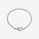 925 Sterling Silver CZ Tennis Chain Heart Toggle Bracelet 100100257