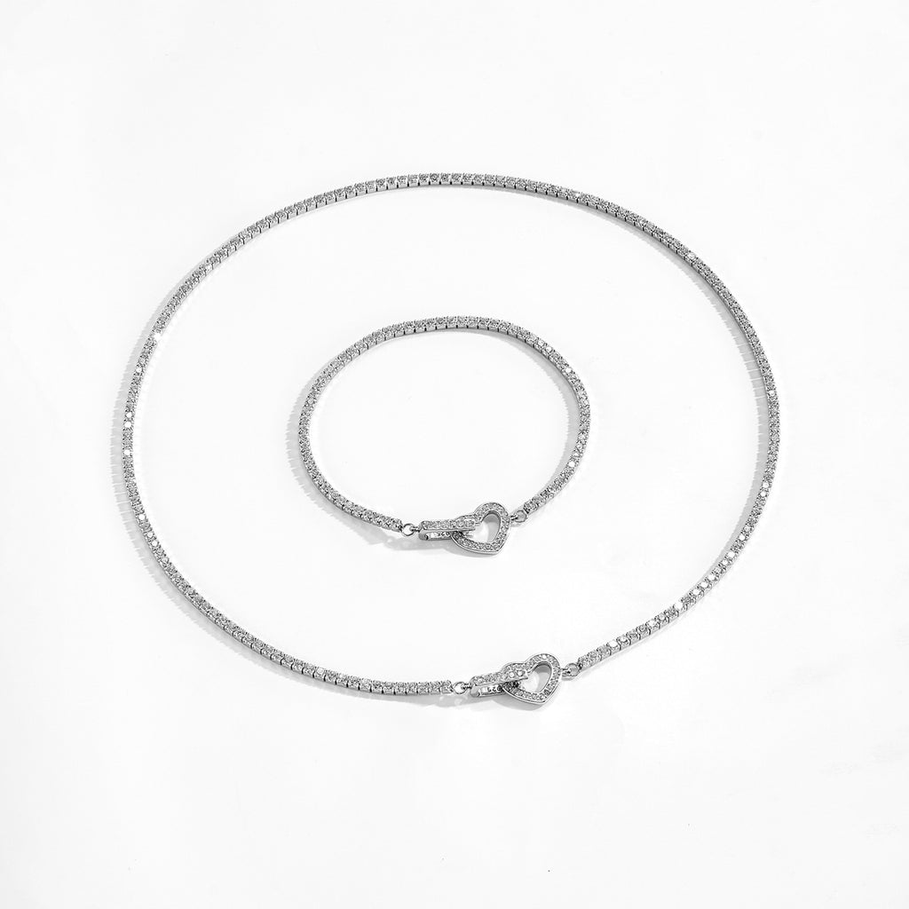 925 Sterling Silver CZ Tennis Chain Heart Toggle Bracelet 100100257