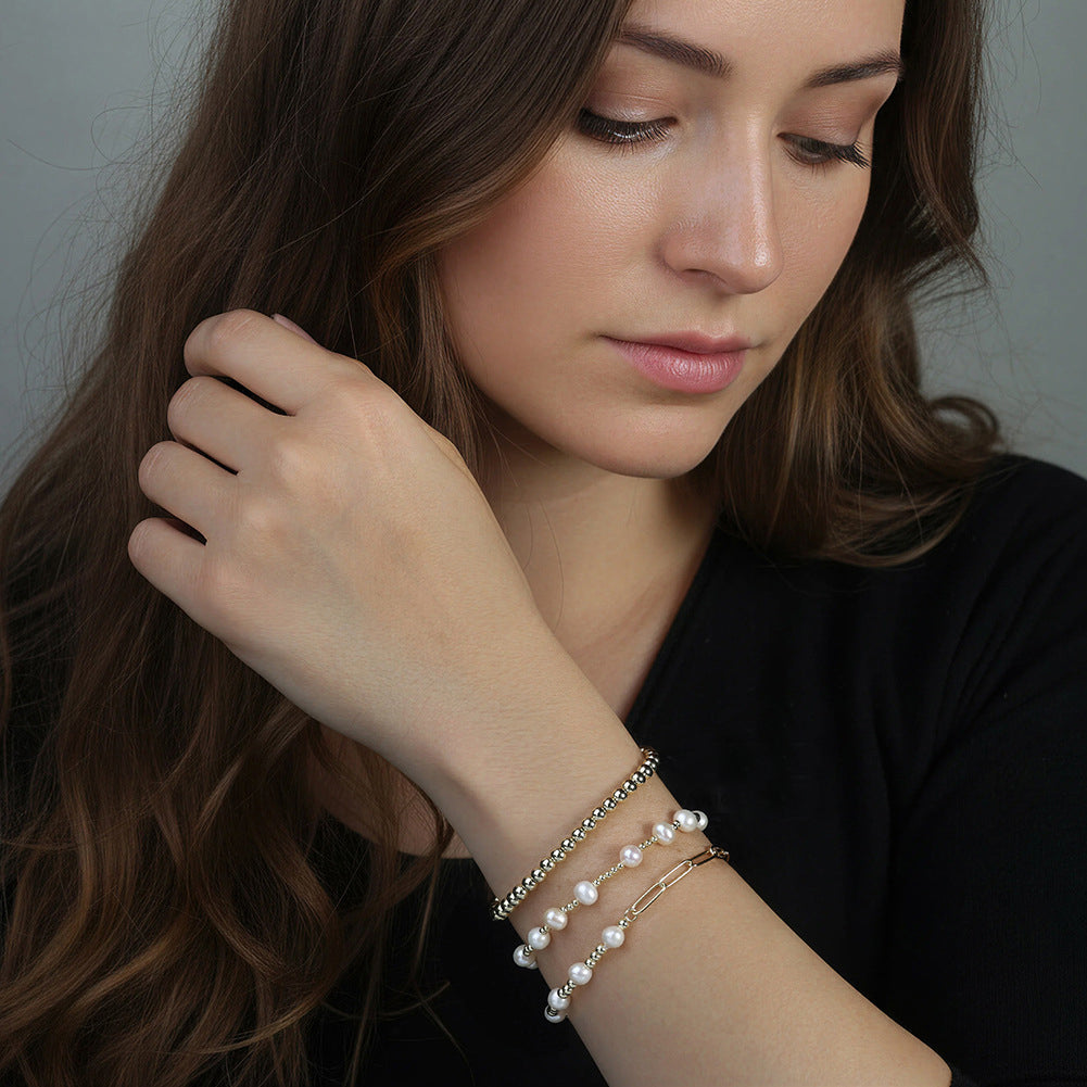 925 Sterling Silver Freshwater Pearl Paperclip Link Bracelet 100500052