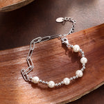 925 Sterling Silver Freshwater Pearl Paperclip Link Bracelet 100500052