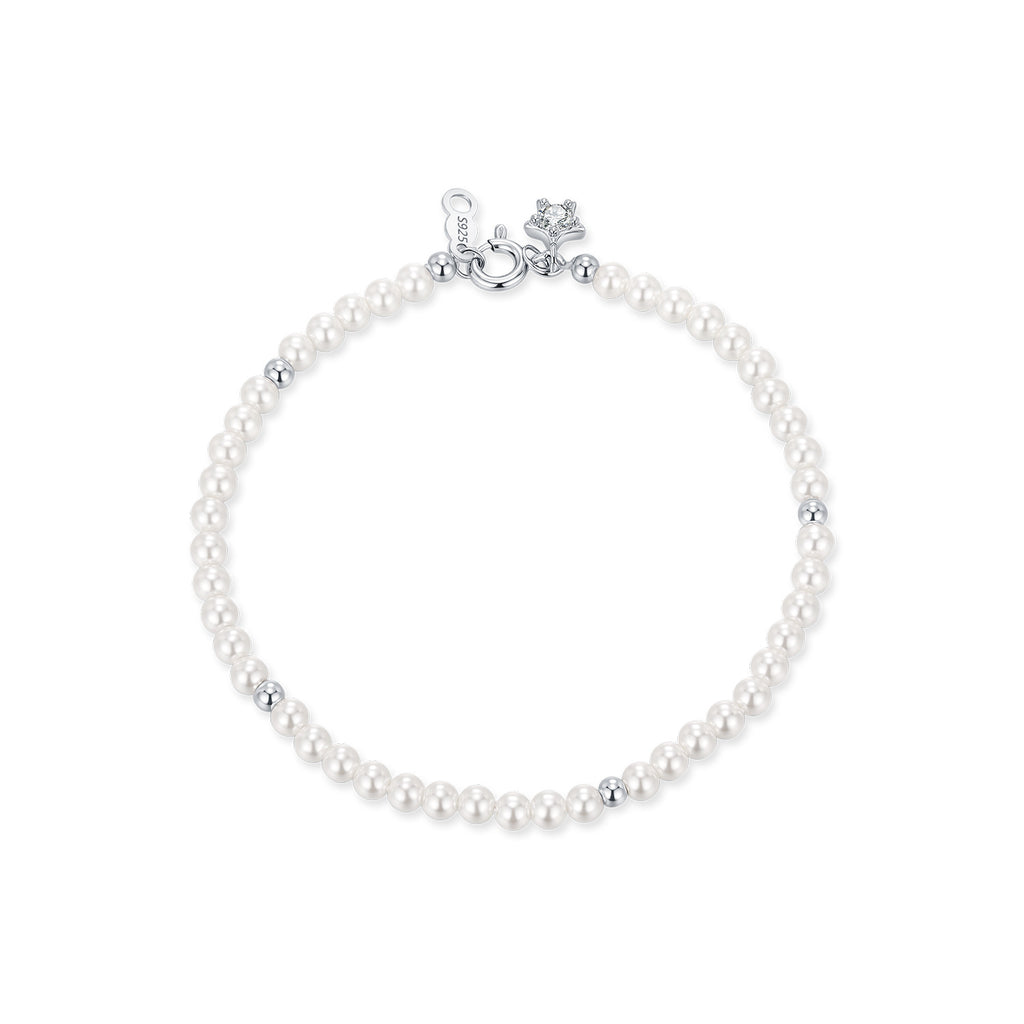 925 Sterling Silver Crystal Pearl Beaded Bracelet 100500055