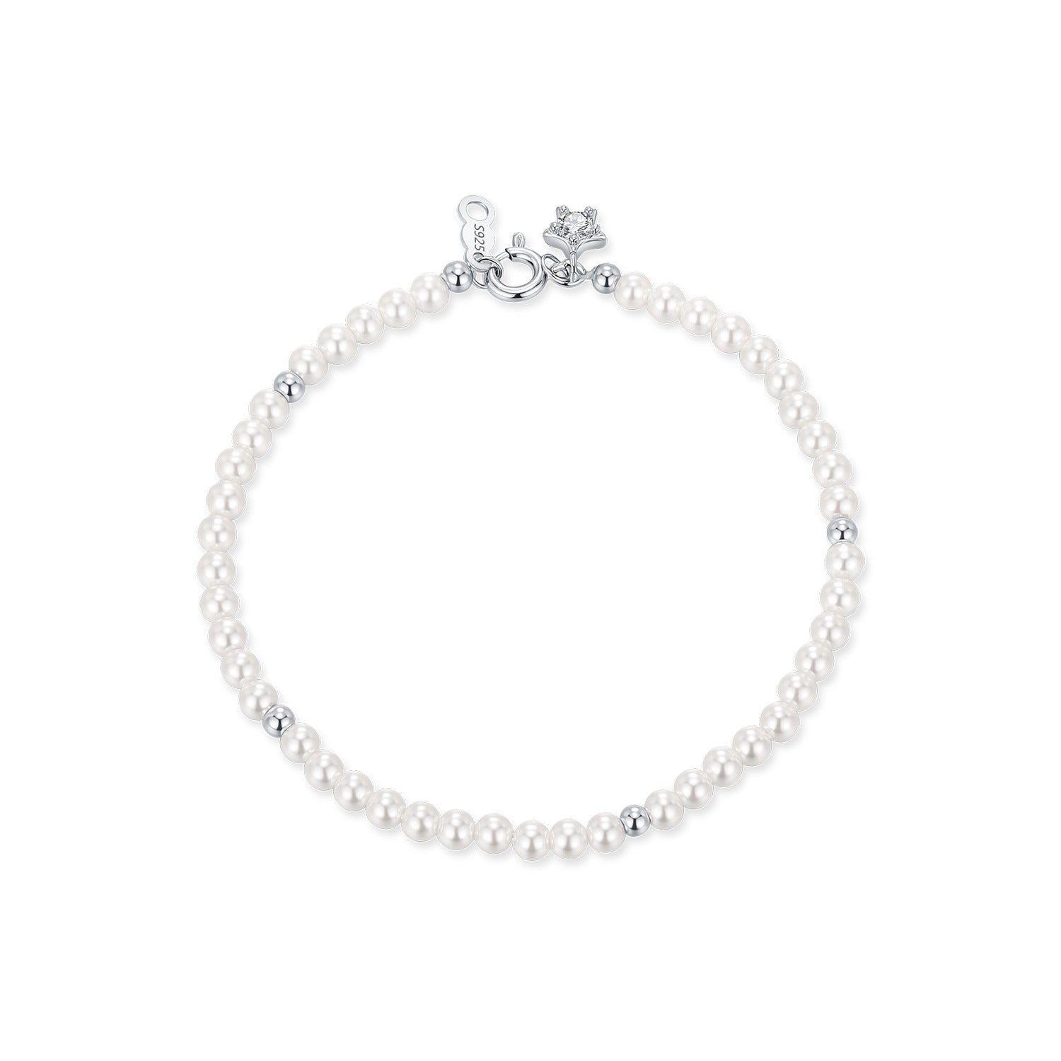 925 Sterling Silver Crystal Pearl Beaded Bracelet 100500055