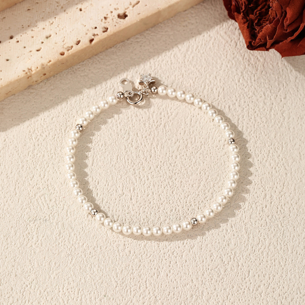 925 Sterling Silver Crystal Pearl Beaded Bracelet 100500055