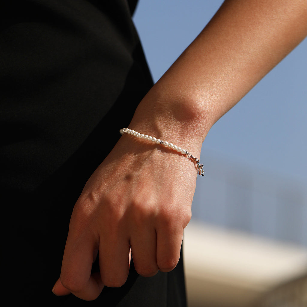925 Sterling Silver Crystal Pearl Beaded Bracelet 100500055