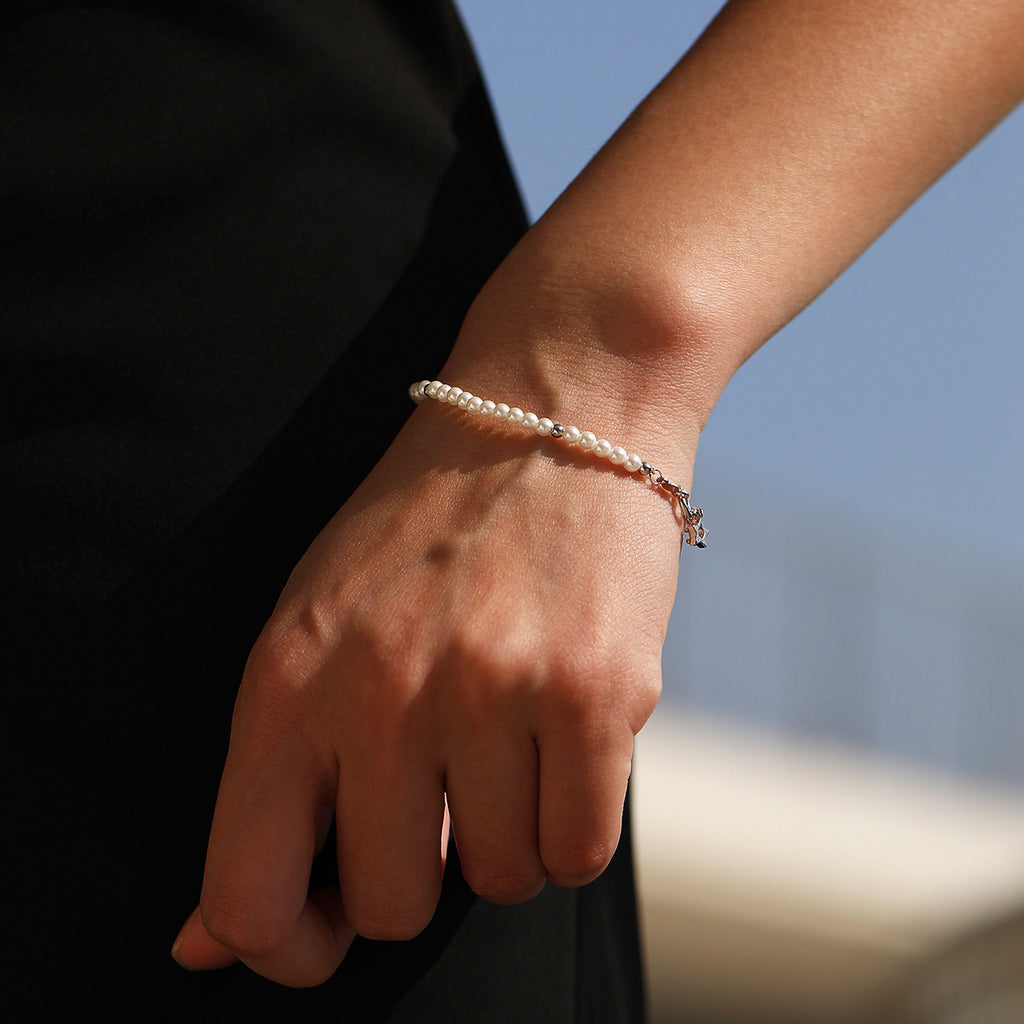 925 Sterling Silver Crystal Pearl Beaded Bracelet 100500055