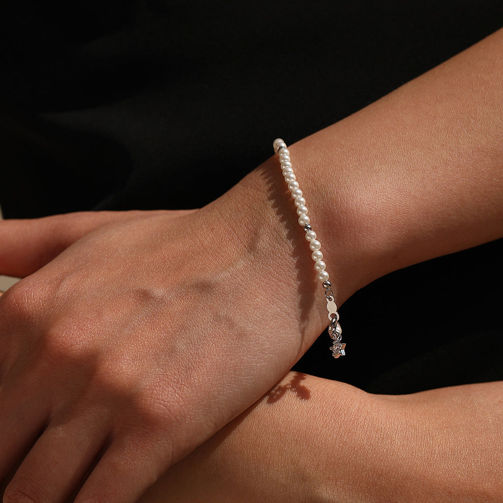 925 Sterling Silver Crystal Pearl Beaded Bracelet 100500055