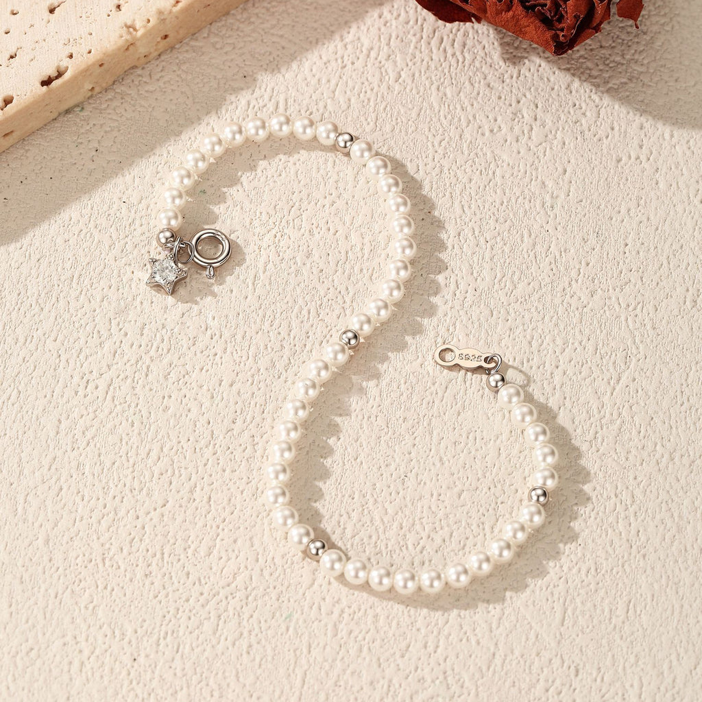 925 Sterling Silver Crystal Pearl Beaded Bracelet 100500055