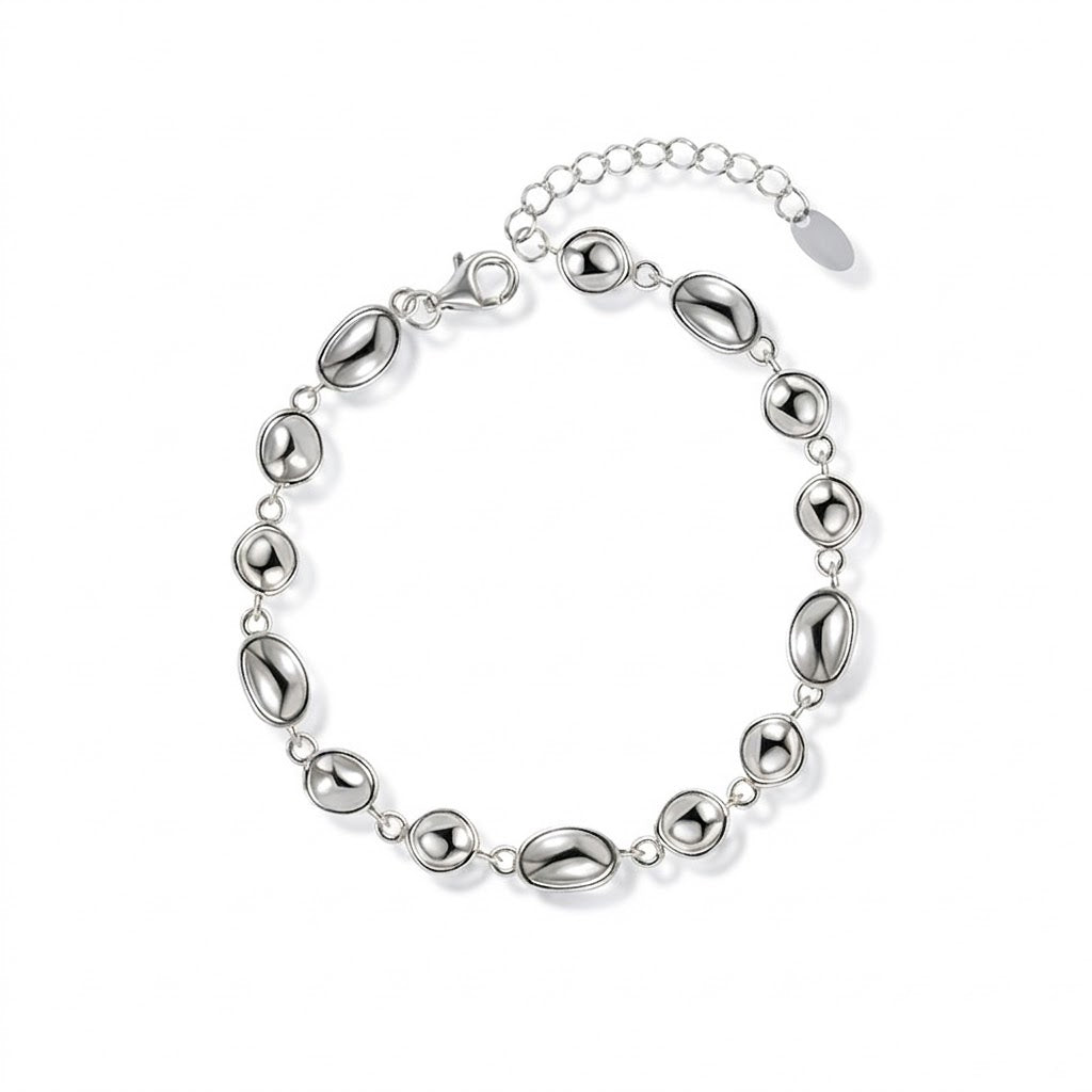 925 Sterling Silver Irregular Pebble Link Bracelet 100100247