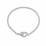 925 Sterling Silver CZ Tennis Chain Heart Toggle Bracelet 100100257