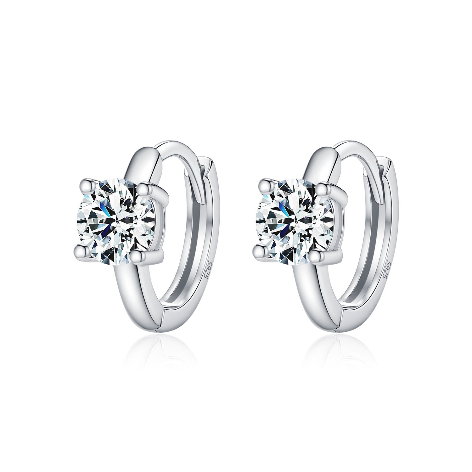 925 Sterling Silver Moissanite Solitaire Huggie Hoop Earrings 110100043