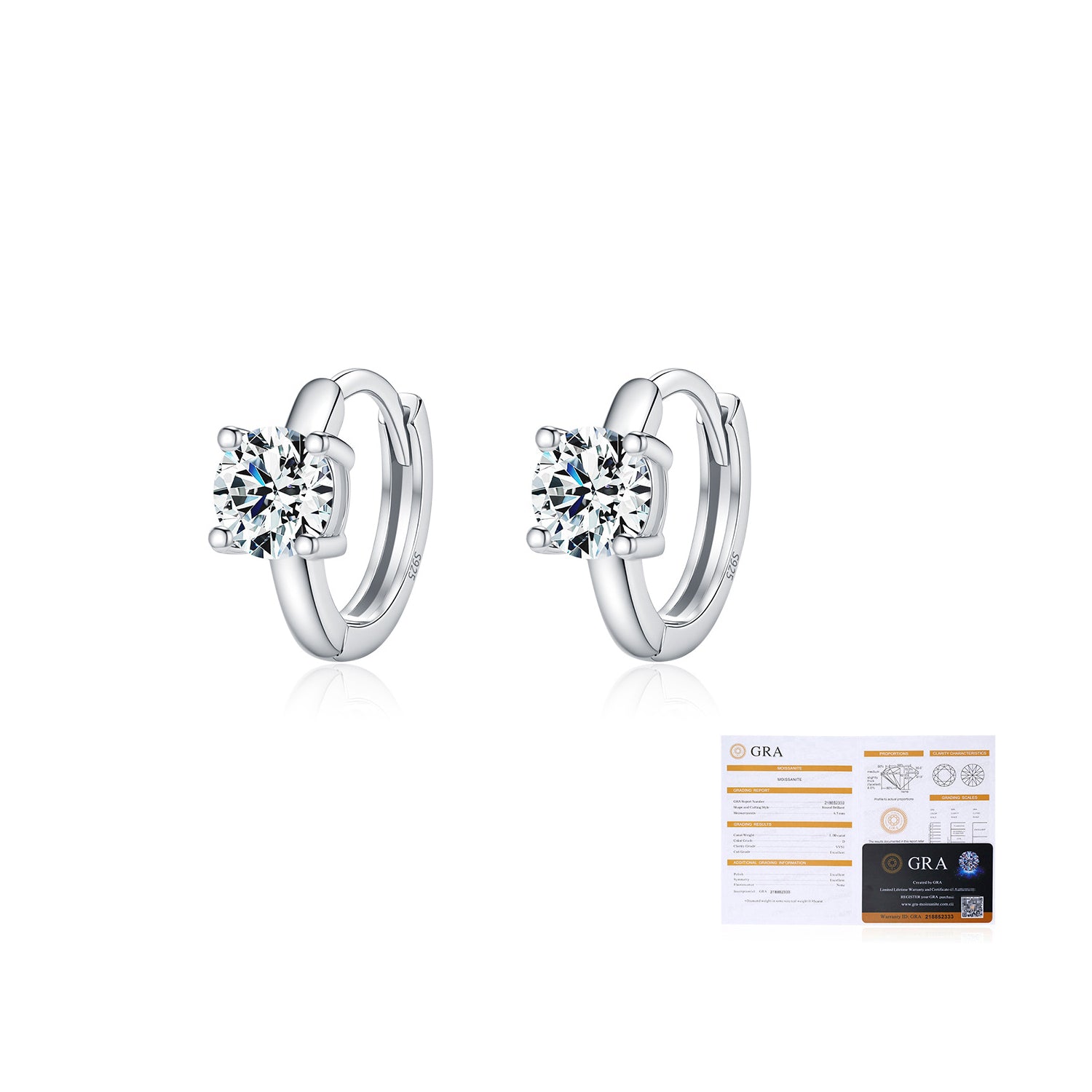 925 Sterling Silver Moissanite Solitaire Huggie Hoop Earrings 110100043