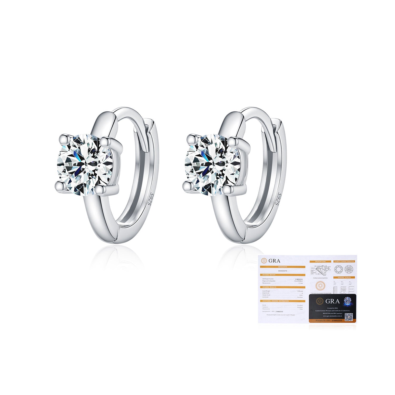 925 Sterling Silver Moissanite Solitaire Huggie Hoop Earrings 110100043