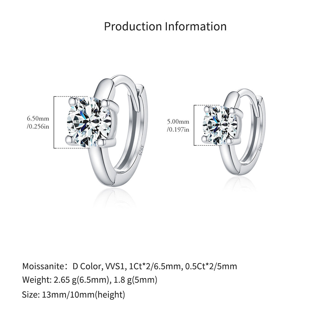 925 Sterling Silver Moissanite Solitaire Huggie Hoop Earrings 110100043