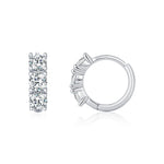 925 Sterling Silver Three-Stone Moissanite Huggie Hoop Earrings 110100044